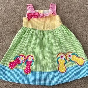 Rare Editions Pink Yellow Green Blue Gingham Sundress with Flip-Flop Appliques